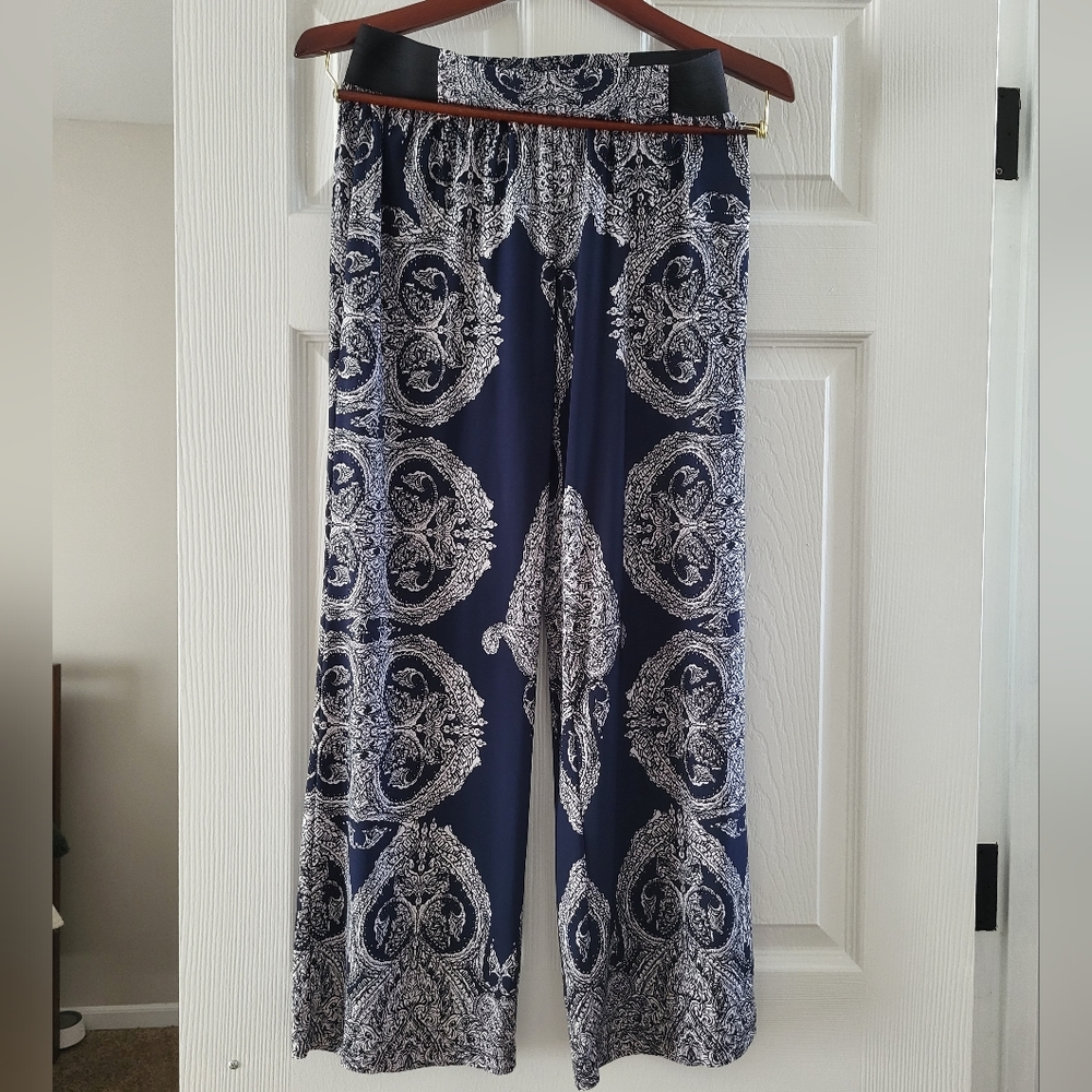 Blue boho wide leg pants